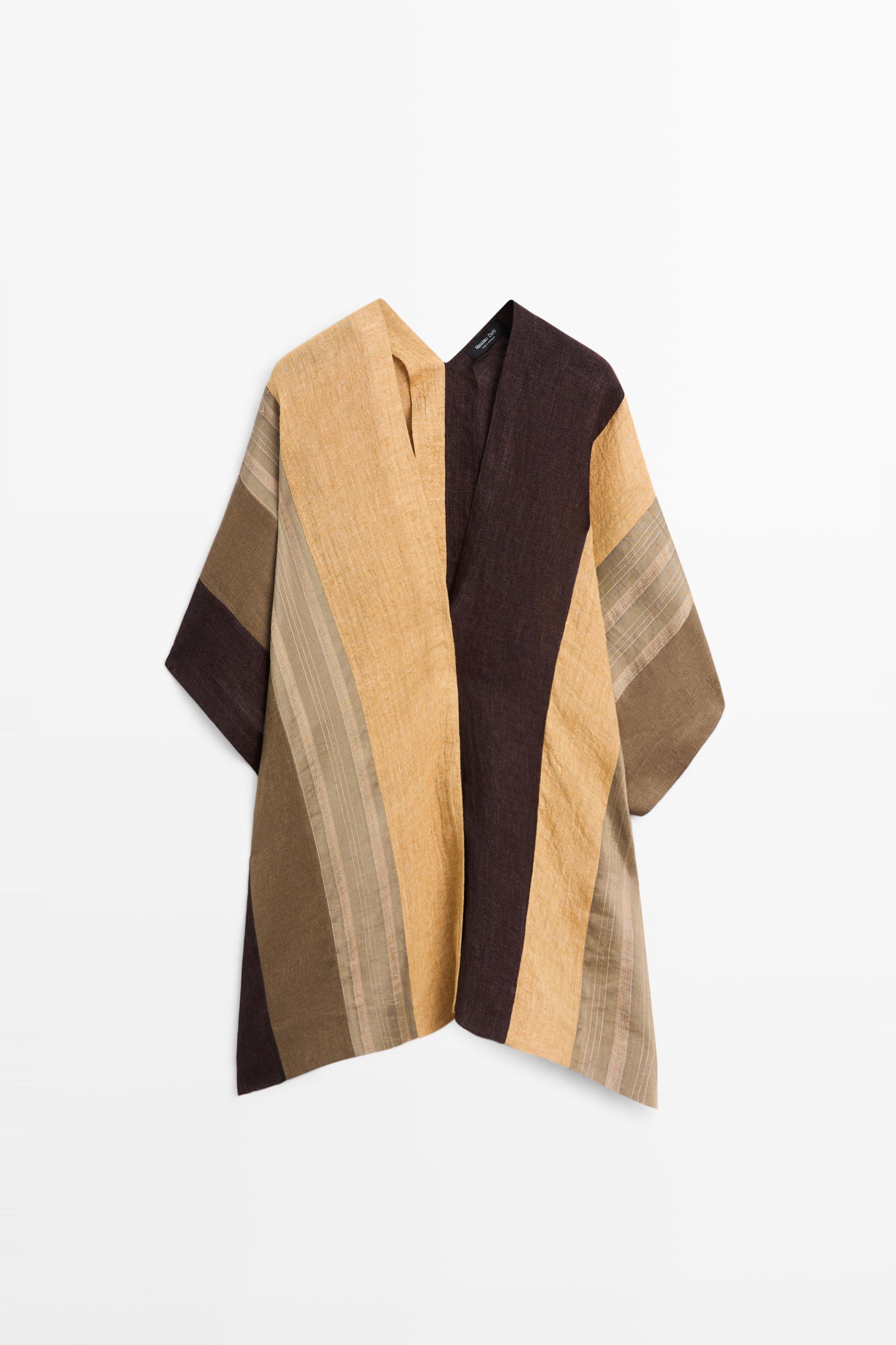 Flowing striped linen blend cape